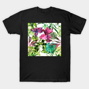 Seamless tropical flower, plant and leaf pattern background T-Shirt